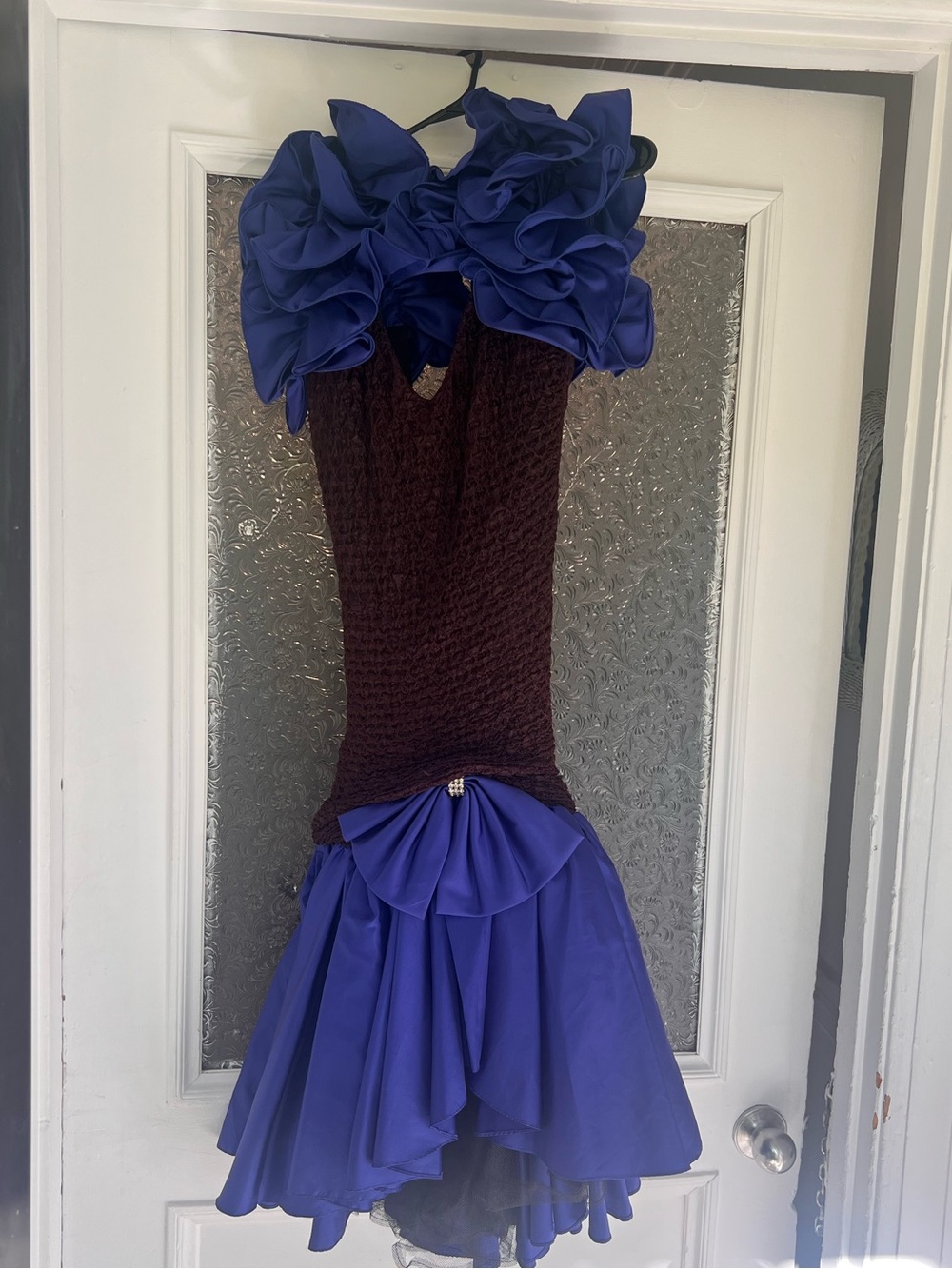 Betsy & Adam 80s Blue Ruffle Prom Dress